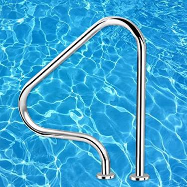 Imagem de AkosOL Trilho de mão de piscina para piscinas no solo, fácil de montar, corrimão de escada, corrimão de aço inoxidável com parafusos, prata
