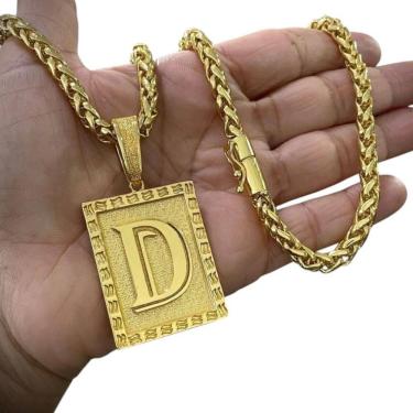 Imagem de Cordão 8Mm Peruano + Pingente Letra - Banhado A Ouro