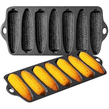 Imagem de PitInnov 2 peças de formas de pão de milho de ferro fundido com 7 palitos de milho, bolos de pão de milho para assar, compatível com forno, fogão, grelha e fogueiras