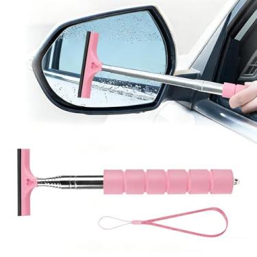 Imagem de Limpador retrátil de espelho de carro e ferramenta de limpador de para-brisa - Rodo extensível de 96 cm com borracha premium para chuva, neblina, remoção de poeira e direção segura, rosa