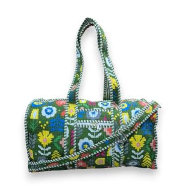 Imagem de Bolsa de viagem acolchoada de algodão para mulheres – Bolsa leve de fim de semana com alça de ombro, bolsos e tecido acolchoado macio – Mala de mão para viagem, academia, ioga e praia, Bolsa esportiva