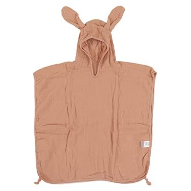 Imagem de Cuofyunl toalha infantil com capuz, toalha de banho absorvente de algodão para bebê, desenho animado, orelha de coelho, para praia, rosa empoeirado