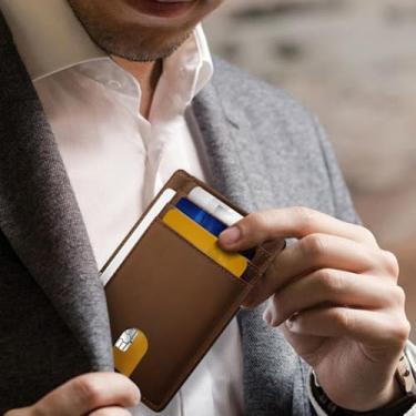 Imagem de Carteira fina para homens e mulheres, bolso frontal minimalista com bloqueio de RFID, porta-cartão de crédito, Crazy Horse Skin-Coffee (couro), 1 Count (Pack of 1), Slim