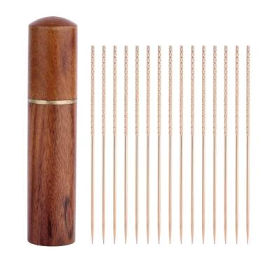 Imagem de 15un. Agulhas Reparação de Fios Puxados, 6cm Ferramentas Reparação Tricô com Barril Madeira Essenciais para Malhas Camisolas Roupas Cortinas & Manutenção Têxtil (Ouro)