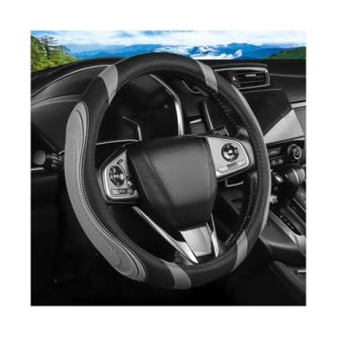 Imagem de FALVFUN Capa de volante de carro, protetor de volante antiderrapante de couro de 36,8 a 38 cm, acessórios de decoração de interiores automotivos respiráveis, universal para van caminhão RV (cinza