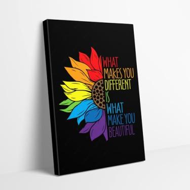 Imagem de Kpasnd Arte de parede em tela motivacional – Mentalidade bonita e confiante, citação inspiradora, decoração de parede de girassol colorido para quarto, escritório e sala de estar feminino – arte