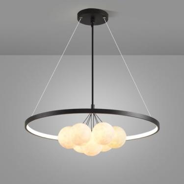 Imagem de Luminária de teto LED redonda moderna com 60 cm de diâmetro para sala de jantar e cozinha, dimerizável (3000K-6000K), em acrílico, para sala de estar, quarto, cozinha e sala de jantar. Ilumi