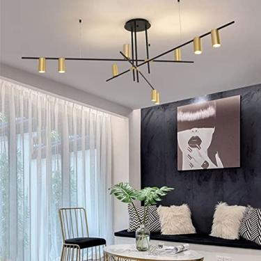 Imagem de Luminária pendente LED para mesa de jantar, design moderno com foco E27, estilo lustre, ideal para sala de jantar, sala de estar e escritório (dourada, 9 chamas)