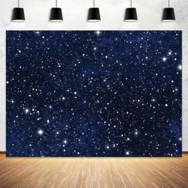 Imagem de Cenário fotográfico de céu estrelado de 1,5 x 9 m, céu noturno, estrelas, fundo azul escuro, galáxia, universo, espaço, recém-nascidos, crianças, decoração de festa de aniversário, adereço para sessão