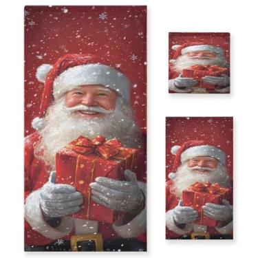 Imagem de STAYTOP Lindo Papai Noel segurando uma caixa de presente conjunto de toalhas 3 peças, toalhas de toque macio altamente absorvente de secagem rápida, 1 toalha de banho, 1 toalha de rosto, 1 toalha de
