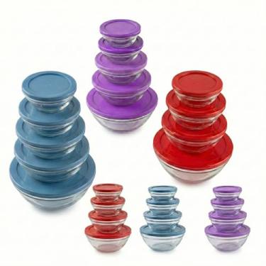 Imagem de Conjunto 10 Potes Herméticos de Vidro com Tampa, 150ml a 900ml, Cores Variadas (Azul, Vermelho, Roxo)