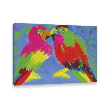 Imagem de Walasse Ting Impressão artística em tela dois papagaios galo famosa reprodução de pintura feminina floral colorida grande decoração de parede para quarto Moldura de 100 x 70 cm (83,8 x 71,1 cm)