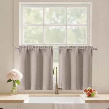 Imagem de Ebesto Cortinas curtas de 61 cm de comprimento, 2 painéis, cortinas de janela de cozinha com isolamento térmico sobre a pia, cortinas de café com bolso de haste de meia janela para armário de porão de