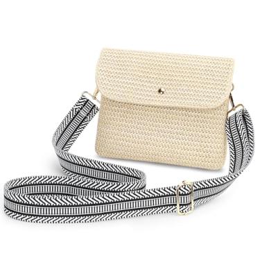 Imagem de BBORGDC Bolsas transversais para mulheres, bolsa pequena de tecido palha de verão, bolsa de viagem com design de camada dupla, bolsas de ombro para mulheres, para caminhada, viagem, viagem, presente