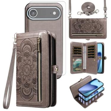 Imagem de Asuwish Capa de telefone para iPhone 17 Air 16.8 cm carteira com zíper destacável capa celular com protetor de tela de vidro temperado alça de pulso transversal flor flip porta-cartão i Phone17 i17