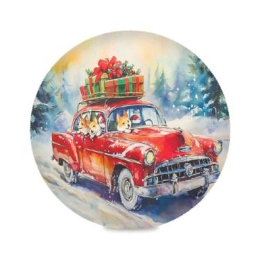 Imagem de STAYTOP Jogo americano retrô vermelho para carro e Papai Noel 6 peças, tapetes de mesa antiderrapantes fáceis de limpar para casa, cozinha, churrasco, festa, decoração de mesa