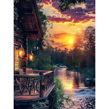 Imagem de Axquilon Kits de arte de diamante de paisagem para adultos – Kits de pintura de diamante para adultos iniciantes, faça você mesmo 5D para decoração de parede de casa 30 x 40 cm