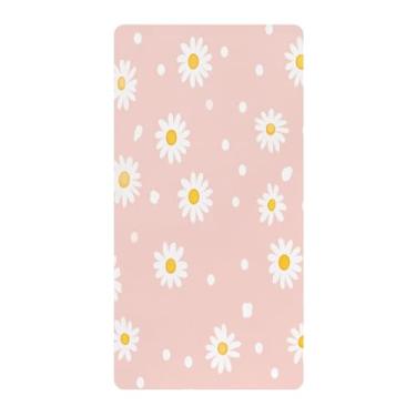 Imagem de Blueangle Lençol de berço padrão para berço infantil - Lençóis de algodão macio e respirável com margarida rosa (345)