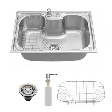 Imagem de Kit Cuba Gourmet Cozinha Aço Inox Com conjunto de dreno E Sabonete Dispenser e Cesto para escorrer água 50/60x40x21cm(CUBA 50 * 40 * 21CM)