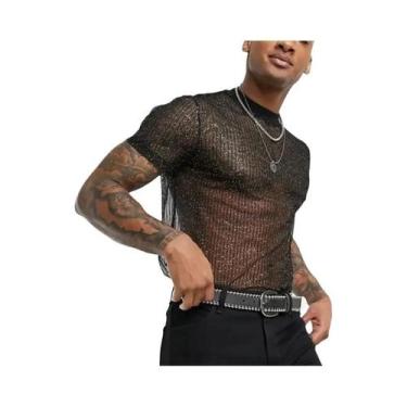 Imagem de Camiseta Masculina Slim Fit De Malha Transparente Com Manga Curta Para