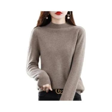 Imagem de Suéter Feminino De Lã Pura Para Outono E Inverno, Gola Semi-Alta, Mang