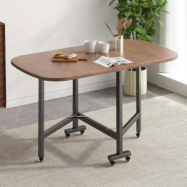 Imagem de Mesa de jantar dobrável, mesa de cozinha, mesa de jantar com 6 rodas, folha de PVC ecológica, suporte de aço carbono, suporta facilmente 150 kg, para sala de jantar, sala de estar (cor: