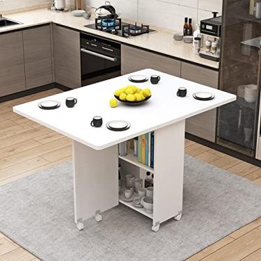 Imagem de Mesa de cozinha dobrável, mesa de jantar de madeira com 2 prateleiras e rodas de armazenamento, mesa extensível para cozinha/sala de estar/escritório em casa - 1,2 m (A)/C