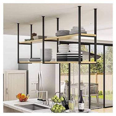 Imagem de Prateleiras flutuantes para montagem no teto, suporte de flores de 2 camadas, suporte de madeira, para sala de estar, banheiro, quarto, cozinha, escritório (preto 120 x 30 x 80 cm)