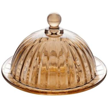 Imagem de Queijeira Com Tampa De Cristal Milano Âmbar Vidro Mesa Posta - LANTY