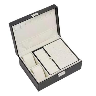 Imagem de Porta Jóias Caixa Organizadora De Jóias Feminina Em Couro Com Duas Camadas/Anéis/Colar Fecho (PRETO/2020)