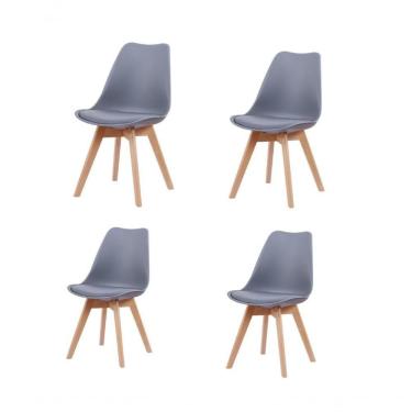 Imagem de Kit 4 Cadeiras Leda Joly Rivatti Polipropileno Cinza Base Madeira