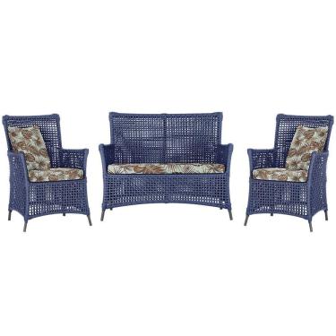 Imagem de Jogo Sofá E 2 Poltronas Igapó Alumínio Preta E6 Trama Azul