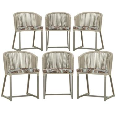 Imagem de 6 Cadeiras De Jantar Noronha Fendi Corda Náutica E6 Trama Rami
