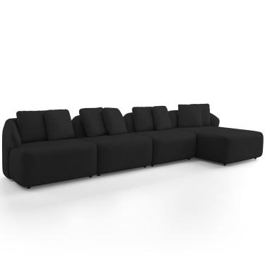 Imagem de Sofá 5 Lugares com Chaise Direito Sala Living 334cm Arlo F04 Veludo Preto - Lyam Decor
