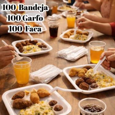 Imagem de Kit Premium 300 Descartável Bandeja B2F Garfo Faca Reforçado - Crgfest