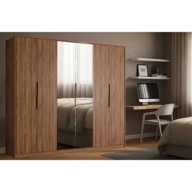 Imagem de Guarda Roupa Casal 6 Portas (2 C/ Espelho) E 6 Gavetas Atrice Nogueira Touch - Demóbile