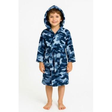 Imagem de Roupão Infantil em Microfibra Soft - Sogni Belli, 4, Camuflado azul