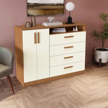 Imagem de Cômoda 4 Gavetas e 2 Portas de Madeira Complet Canela/Off White