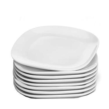 Imagem de Jogo 8 Prato Raso Branco Quadrado Square 25,5cm Vidro Opalino Jantar Em Casa Tem