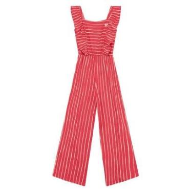 Imagem de Macacão infantil menina listrado Brandili Vermelho-Feminino