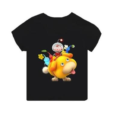 Imagem de Camiseta Infantil Preta De Manga Curta Pikmin 4 Com Estampa De Desenho