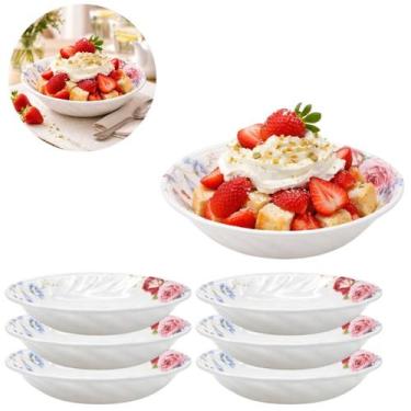 Imagem de 6 Tigelas Melamina 400ml Mesa Branca Floral Decorada Cozinha - Emilar