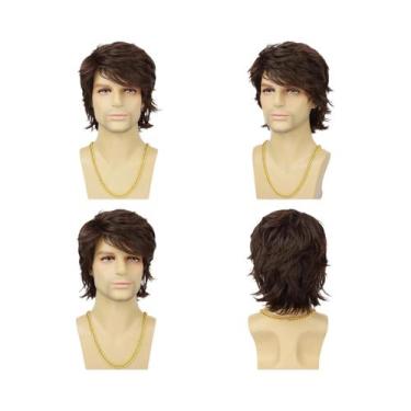 Imagem de Peruca Masculina Sintética Curta Preta Em Camadas, Resistente Ao Calor