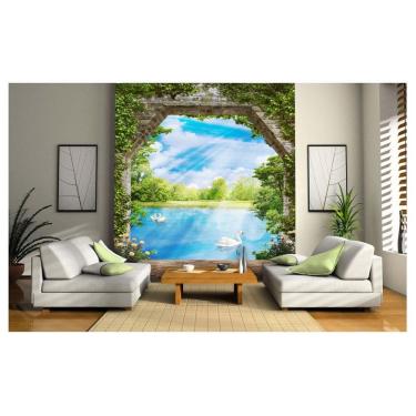 Imagem de Papel De Parede Paisagem Digital Jardim Lago  Dah07
