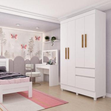 Imagem de Guarda Roupa Solteiro Com Pés 4 Portas 2 Gavetas - Oregon-neve - Tcil Móveis