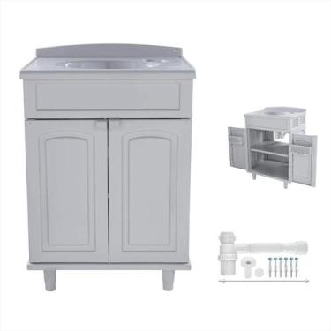 Imagem de Gabinete Banheiro Armario 92cm Com Cuba Astra Gab Max, Cinza