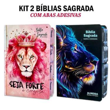 Imagem de Kit 2 Bíblia Sagrada Evangélica Com Índice Abas Adesivas - Seja Forte 