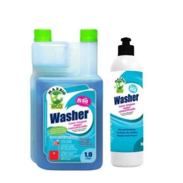 Imagem de Kit Maxbio Washer Lava Roupas Concentrado 1l + Refil  Tira Mancha, Ren