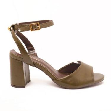 Imagem de Sandália Sapato da Corte Salto Bloco Alto Convencional, Verde militar,