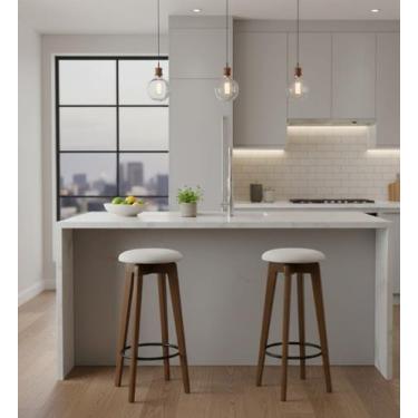 Imagem de Banqueta Alta Anne em Madeira Maciça Cor Imbuia c/ Assento Giratório e